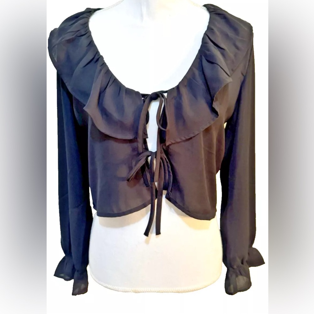 Monkl chiffon ruffle blouse in black size 38 US 6
